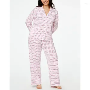 Accueil Vêtements Xingqing Pyjama Saint Valentin Ensemble Imprimé Coeur Femmes Chemise À Manches Longues Simple Boutonnage Haut Et Pantalon Vêtements De Détente Des Années 2000