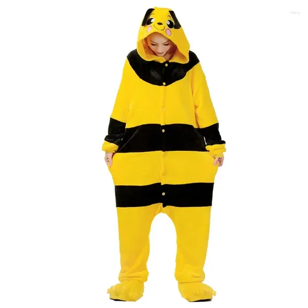 Ropa de casa abeja amarilla Otoño Invierno Animal de dibujos animados Sexy Onesie mujeres pieza pijamas linda familia ropa para dormir Cosplay adultos