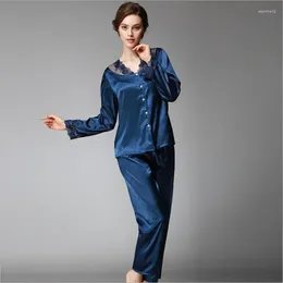 Vêtements à domicile yt- 044 Luxury Autumn Silk comme un pyjamas ensembles femmes vêtements de nuit sexy dames en dentelle en satin à manches longues