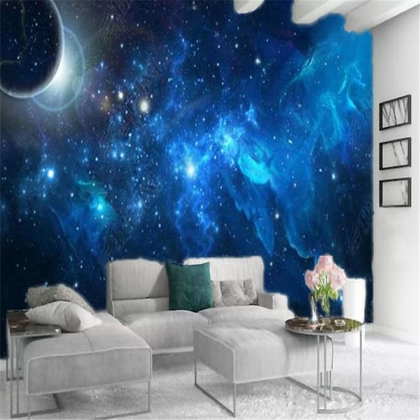 Decoración del hogar papel tapiz 3d espacio azul planeta brillante sala de estar dormitorio decoración fondos de pantalla pintura Mural papel de pared 306u