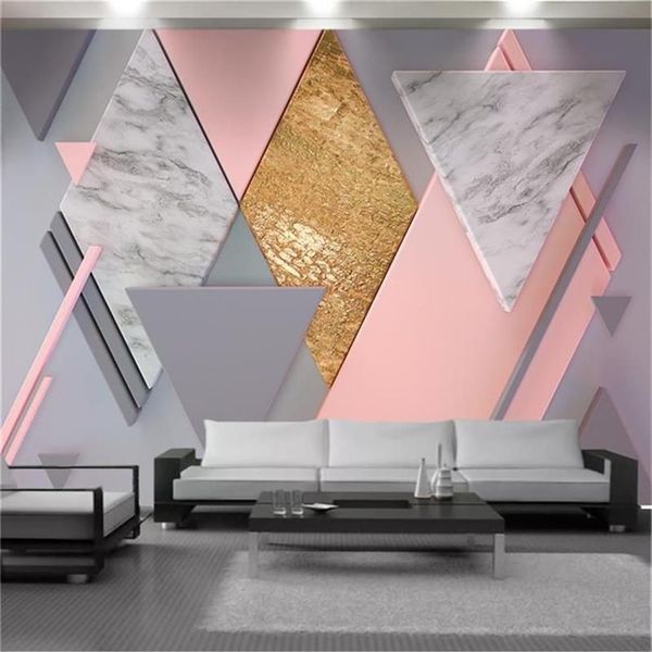 Papier peint 3d en marbre rose géométrique, décoration de maison, peinture murale européenne, salon, chambre à coucher, cuisine, revêtement Mural 201d