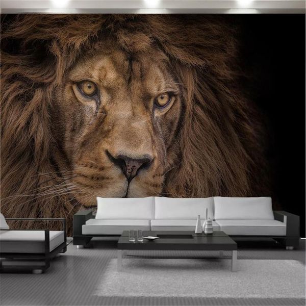 Décor à la maison 3d papier peint HD puissant animal sauvage lion salon chambre fond décoration murale papier peint mural revêtement mural236R