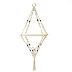 Home Decor 40x95cm Macrame Plant ERS Wandplank Boho binnenhouder voor met katoenen touw en houten drijvend in