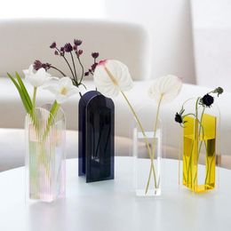 Vase en acrylique transparent pour décoration de maison, conteneur de fleurs colorées créatives, ornements, Arrangement floral, Vases transparents pour cadeaux de mariage