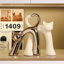 Statue d'animal de décoration de salon, décoration de chat en céramique, artisanat, accessoires de bureau, Figurines Miniatures 240103