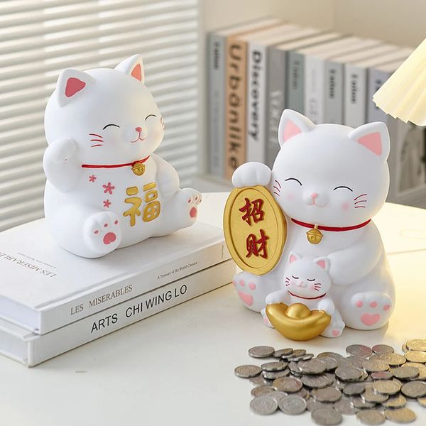 Decoración del hogar, arte popular, escultura y figuritas de Maneki Neko, alcancía de gato de la suerte, accesorios de adorno de escritorio para sala de estar 240129