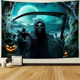 Tapisserie murale suspendue avec citrouille d'halloween, décoration d'intérieur, style boho, château magique maléfique, fantôme effrayant, démon, 230x180cm, tapiz 240115