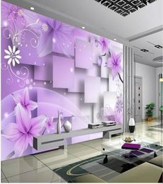 Decoración del hogar Sala de estar Arte natural Púrpura Flores cálidas Mural Mural 3D Papel de pantalla 3D Papeles de pared para TV2433450