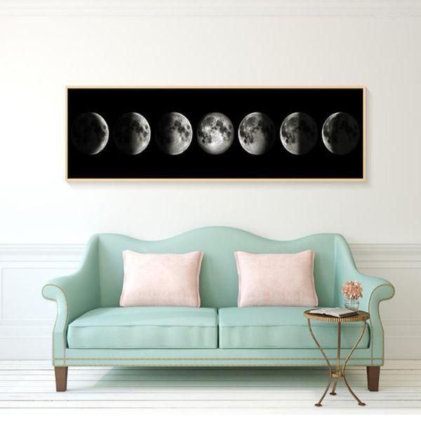 Decoración del hogar Otras fases de la luna minimalista Pintura en lienzo Póster de arte en blanco y negro Imagen de pared grande para sala de estar sin marco