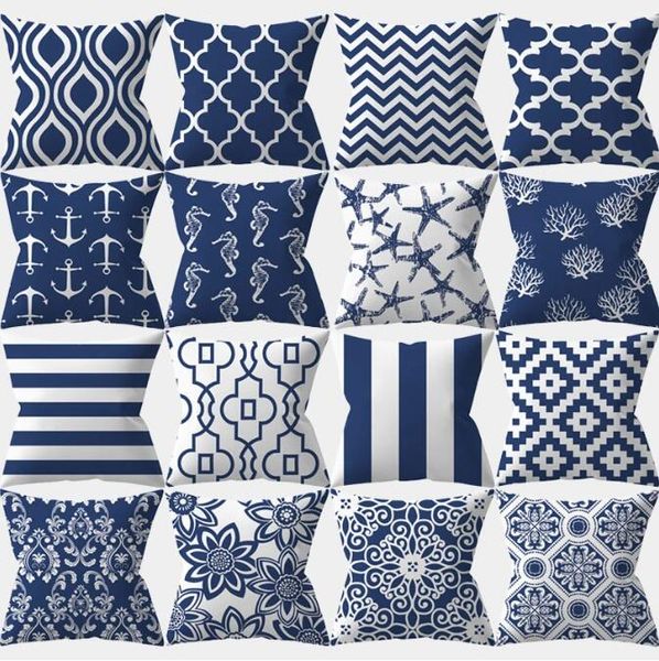 Housse de coussin géométrique Mandala bleu marine, décoration de la maison, coussins de canapé, oreiller décoratif