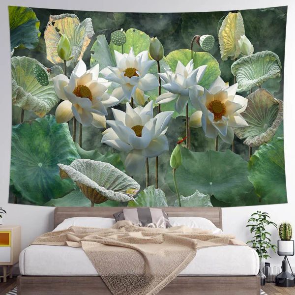 Décoration à la maison Summer style mur tapestry lotus imprimer polyester tapisserie pour le salon chambre esthétique fond de femme cadeau