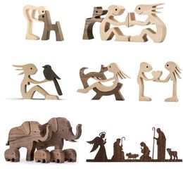 Home Decor Tafel Ornament Hout Hond Craft Sculptuur Handgemaakte Houten Huisdieren Figurine Crafs Desk Decoraties S Voor Vrienden 210924