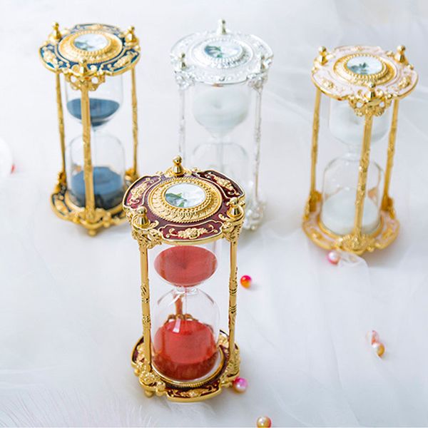 Decoración del hogar Vintage Metal Glass 15 minutos reloj de arena temporizador utilizado para la decoración del hogar cocina boda regalos del Día de San Valentín