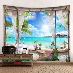 Home Decoratie Accessories Beach Waves Kastelen Wall Tapjes gemakkelijk te verzorgen Muurschildering Cover Esthetic Room Decor Tapestry Tapest Tapiz J220804