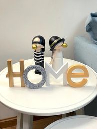 Woondecoratie Accessoires Woonkamer Letter Figuur Sculpturen Beeldjes Bureauaccessoire Modemstijl Hout Decoratieve Objecten 240322