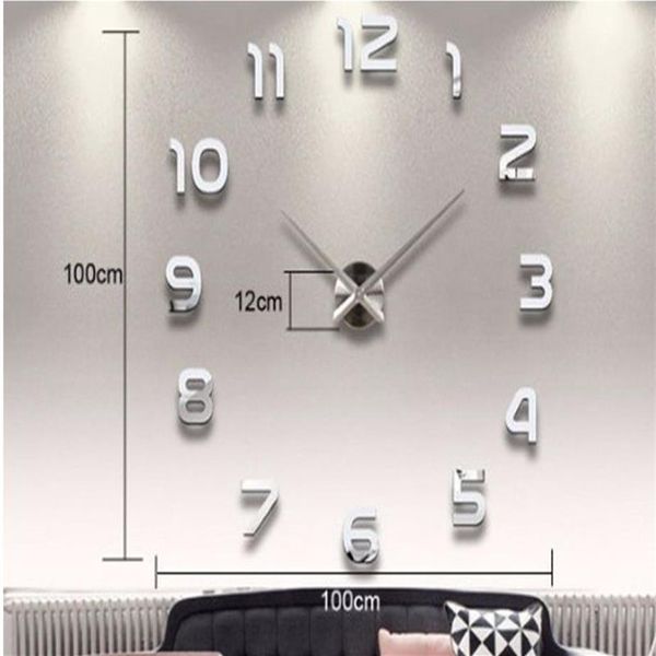 Décoration de la maison grand nombre miroir horloge murale Design moderne grande montre 3D cadeaux uniques 260K