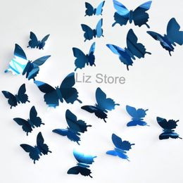 Decoración del hogar mariposa pegatinas de pared 12 unids/set DIY espejo superficie 3D mariposa boda sala de estar decoración mariposa pegatinas TH0773