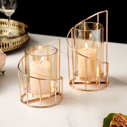 Woondecoratie Crystal Candle Holder Decoratieve eettafel Centrum Geometrisch Centrum Bruiloft Centerpieces voor Tafels 210722