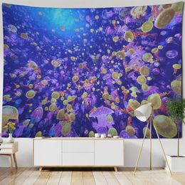 Décoration de maison Tapestry Dreamy Jellyfish Mur suspendu tissu dessin animé art bohemien Childrens Room Fond 240411