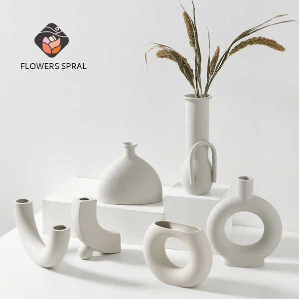 Décoration de la maison Vase Vase en céramique de style nordique et pot de fleur Blanc Petit pot de fleur Décoration de la maison Grand moyen et petit Vas 210712