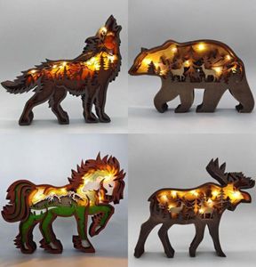 Décoration de maison en bois creux de petit loup à LED décor de bureau ornements de Noël cadeau de Noël 2205236901632