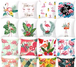 Taies d'oreiller décoratives pour la maison imprimer plante flamant rose housses de coussin plantes tropicales flamants roses taie d'oreiller 18x18 taies d'oreiller