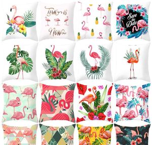 Home Decoratieve kussencases Print Plant Flamingo Cushion Cases Tropical Plants Flamingoes Pillows 18x18 kussenboeien4728034