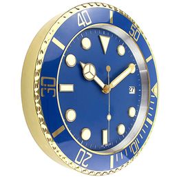 Home Decoratieve horloge wandklokken Branden metalen glazen kwarts Franse luxe geschenkontwerp woonkamer moderne kunst creatief muur blauw