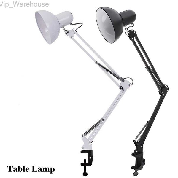 Lampe de bureau à domicile bras oscillant flexible E27 support de lampe de bureau avec tête de lampe de table rotative et support de montage à pince pour étude de bureau HKD230824