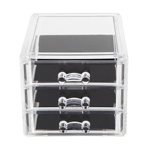 Accueil Organisateur de bureau Vanité Acrylique 3 Tiroirs Cosmétique Maquillage En Plastique Transparent Boîte De Rangement De Maquillage Pour Bijoux Y200628