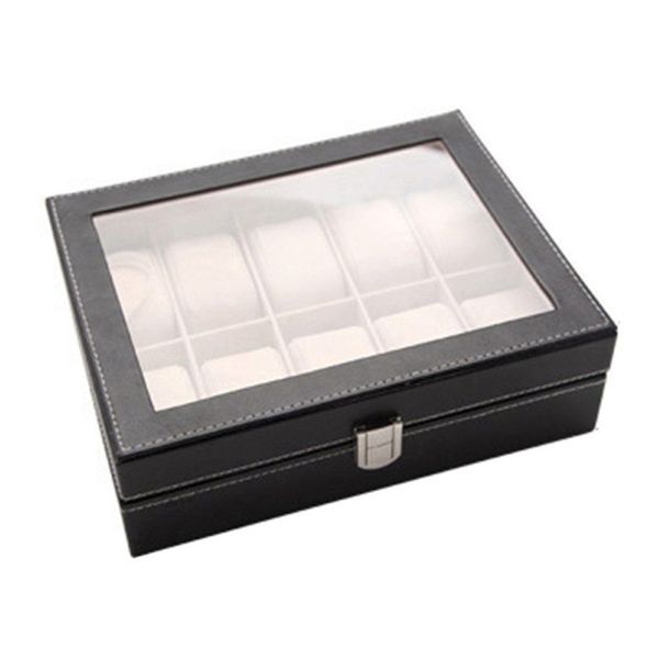 Caja de almacenamiento de Pu para reloj de escritorio para el hogar, organizador de almacenamiento para colección de joyas, caja para reloj de negocios de 10 asientos, embalaje con soporte SH19207U