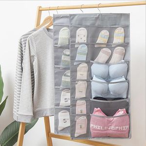 Home Dorm Dorm Opknoping Closet Organizer Mesh Pockets Slaapkamer BH Ondergoed Sock Storage Dubbelzijdig Garderobe Hanger Organsier