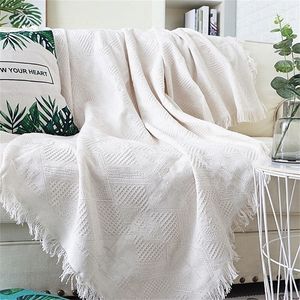 Home El Pure Cotton Bedding Office Sofa gebreide deksel deken met kwastje Tapestry voor bed vliegtuig reisdecor dekens 220524
