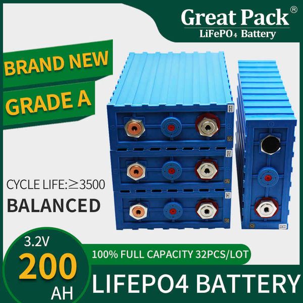 Stockage d'énergie domestique 32 pièces 3.2V 200Ah batterie Lithium-Ion à Cycle profond LiFePO4 Rechargeable Grade A batterie portable solaire