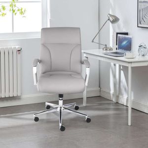 Home Executive kantoorwielen, ergonomisch met armleuningen, PU lederen bureaustoel, computerstoel voor kantoor, slaapkamer, studeerkamer (grijs)