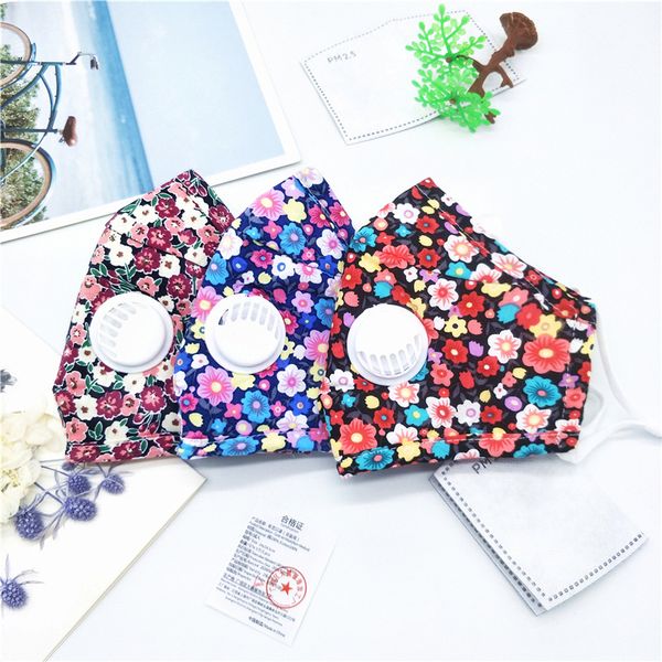 Inicio Máscara de estampado floral con válvula de ventilación Máscaras bucales transpirables Anti polvo Lavable Reutilizable Mascarilla facial sin filtro T2I5934