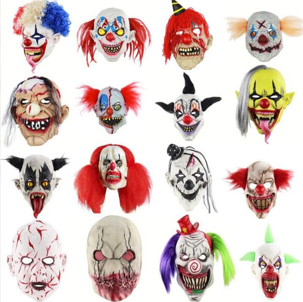 Inicio Payaso divertido máscara de cara completa danza Cosplay látex fiesta casco capuchas disfraces accesorios Halloween Terror Máscara festivo hombres mujeres niños máscaras de miedo 13 diseño stock