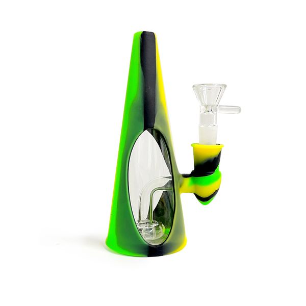 Inicio Jardín Tubos de aceite Impresión en forma de cono Mano de silicona con colector de néctar Pipa para fumar tabaco Hierba seca para silicona Bong Glass Bubbler