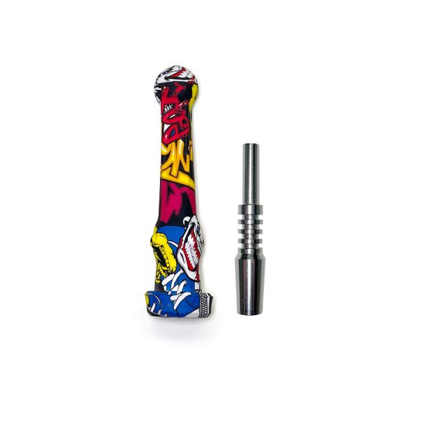 Home Garden Oil Pipes Impresión de forma única Mano de silicona con recolector de néctar Pipa para fumar tabaco Hierba seca para silicona Bong Glass Bubbler