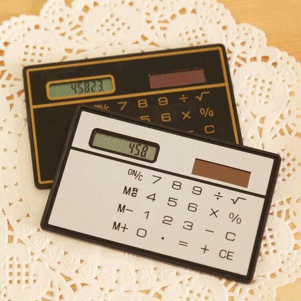 Calculatrice de carte solaire pour jardin, mini calculatrice, compteurs solaires, petites cartes de crédit fines, poche d'alimentation solaire, calculatrices ultra-fines, logo personnalisé SN456