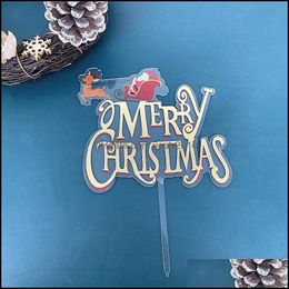 Home Gardenmerry Christmas Acryl Cake Toppers Elk Sleigh Hat Cupcake For Party Decorations Leveringen andere feestelijke drop levering 2021 UVC