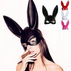 Home Halloween Supplies Masquerade Dress Up Mask Long Rabbit Ear Masks Cute Bunny Mask Black White Upper Half Face Ball Party Masks LT043