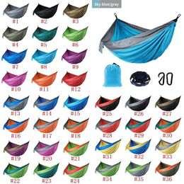 Home Hangmatten 106*55 inch Parachute doek hangmatten opvouwbare veldcamping swing hangend bed nylon hammoc met touwen karabines van zee T9I001812