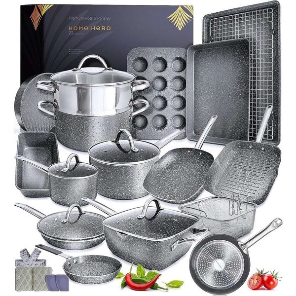 Home Hero 23 Piece Pots and Pans Set Non Stick - INDUCTION COMPATIBLE COMPATIBLE ET USWRES DE BAZ