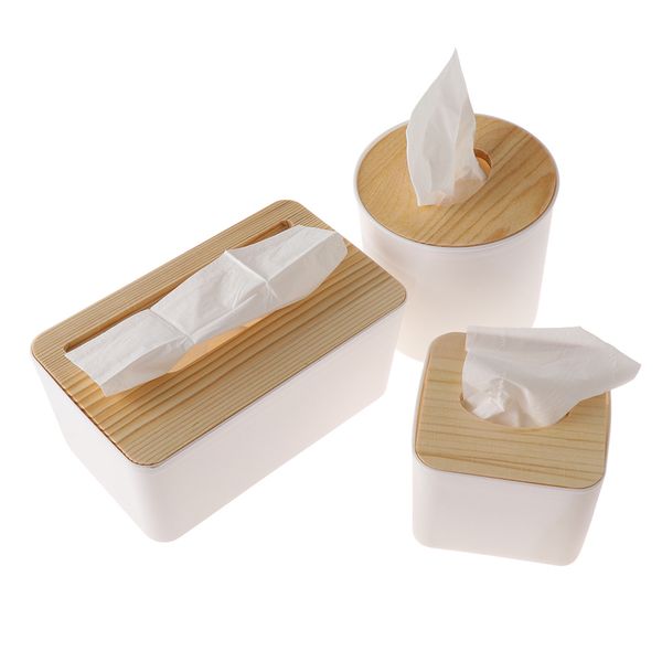 Caja de pañuelos de plástico de madera para cocina del hogar, caja de soporte para servilletas de madera maciza, caja de almacenamiento con cubierta de bambú elegante Simple 220523