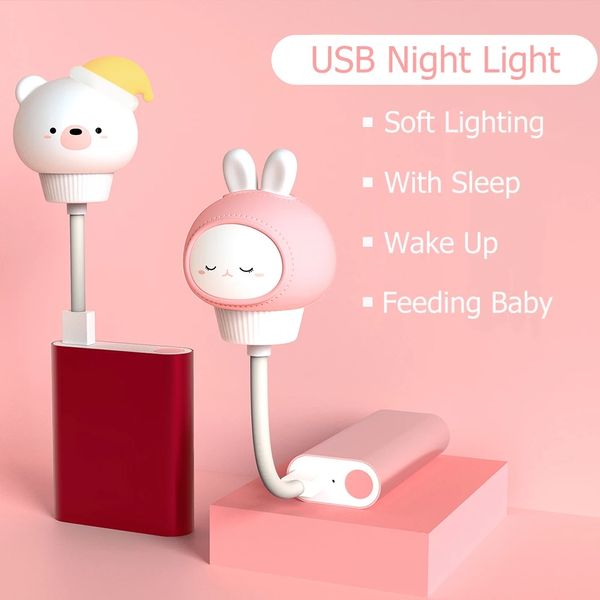 Accueil LED enfants USB veilleuse dessin animé mignon veilleuse ours télécommande pour bébé enfant chambre décor lampe de chevet cadeau de noël