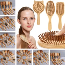 Accueil Natural Bamboo Brush Massage des soins de soins sains Combs Antistatic Détangling Airbag Hair Hair Styling Out Satin Hair Band Scrunchies LT774
