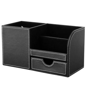 Organisateur de bureau à domicile PU Cuir Box Box Pot Pot Pot Cur crayon Télécommande Boîte de nom Boîte de carte support