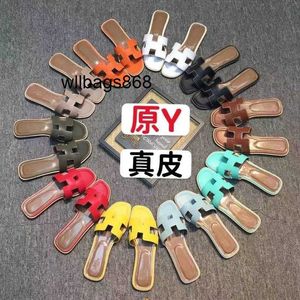 Accueil Oran Paris Slippers L Femmes Slipper Womens Summer Moîtres Sheep Mouton Mouton Couleur polyvalente Matching Cuir One Line Have Logo