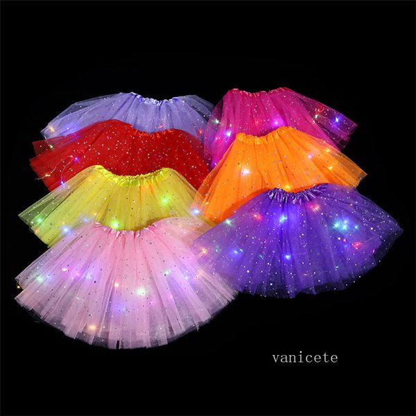 Jupe tutu lumineuse à paillettes pour enfants, jupe demi-écran, lumière LED, poncho, LT211